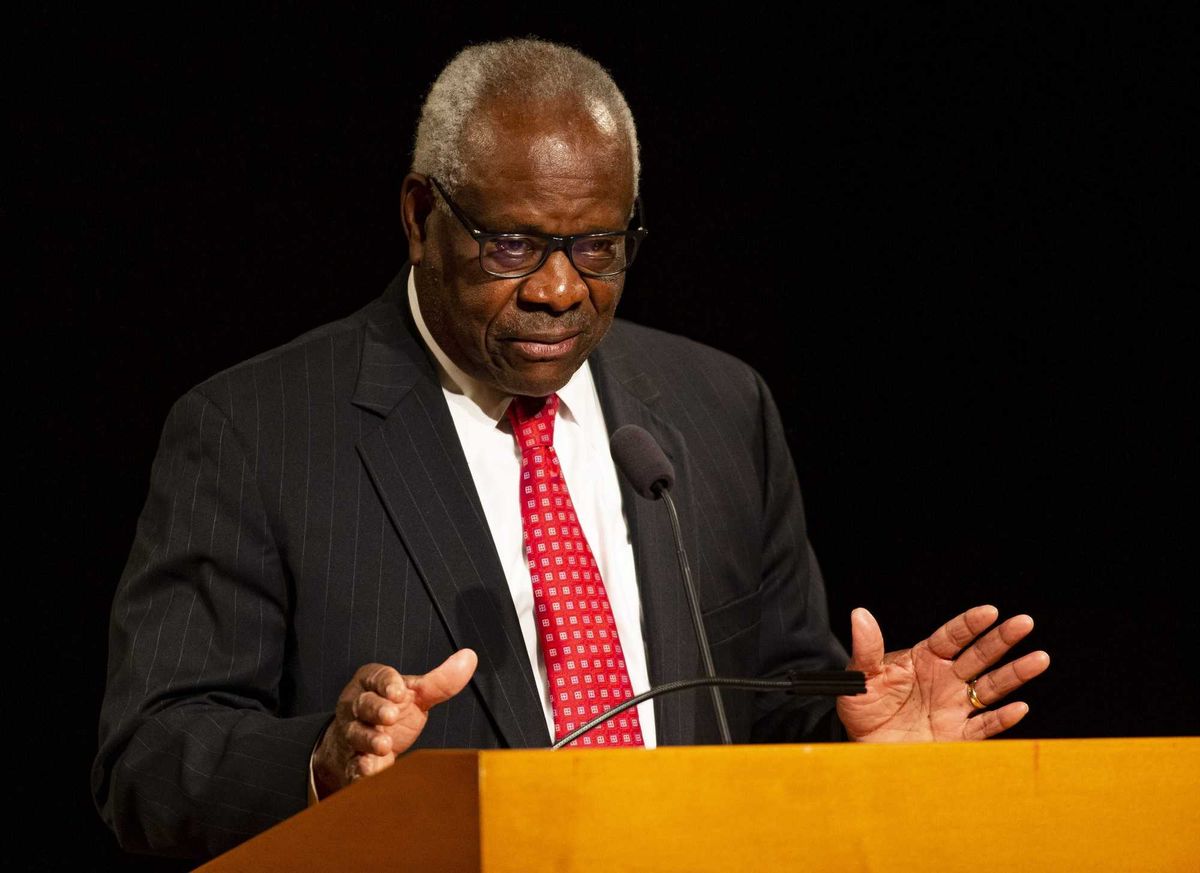 Supreme Court Justice Clarence Thomas speaks on Thursday, Sept. 16, 2021, at the University of Notre Dame.