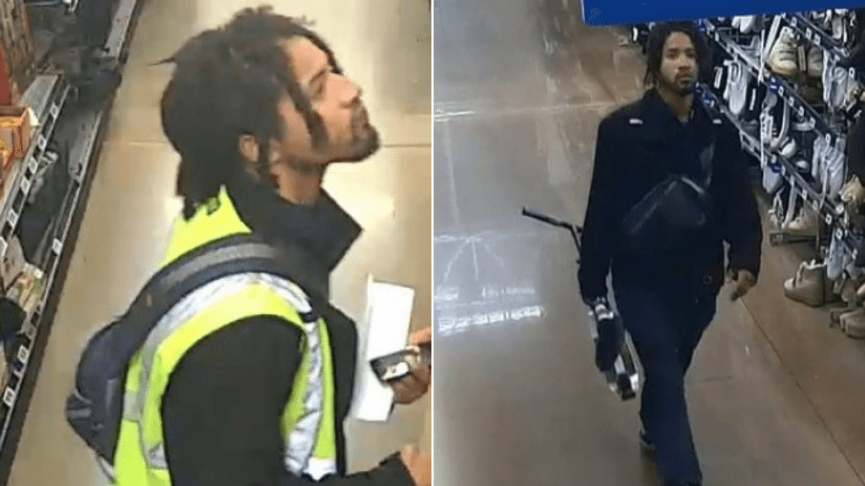 Surveillance footage of the man Bensalem police accuse of stealing a rifle from a Walmart off Old Lincoln Highway on Friday.