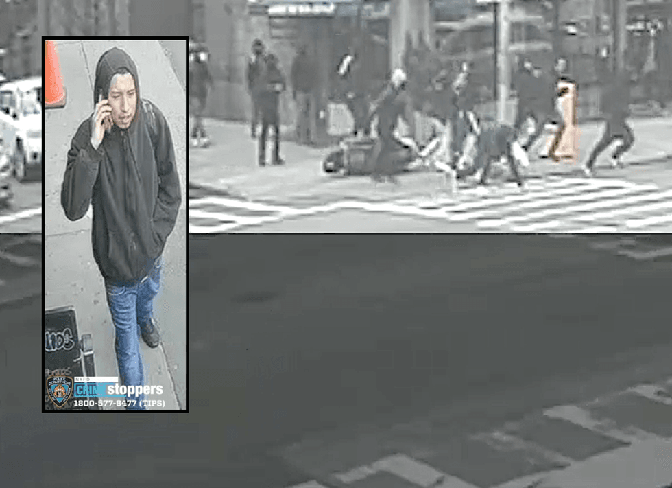 Surveillance footage shows the attack at 37th Avenue and 82nd Street in Jackson Heights last Tuesday afternoon. Police are searching for 10 males, including the one above