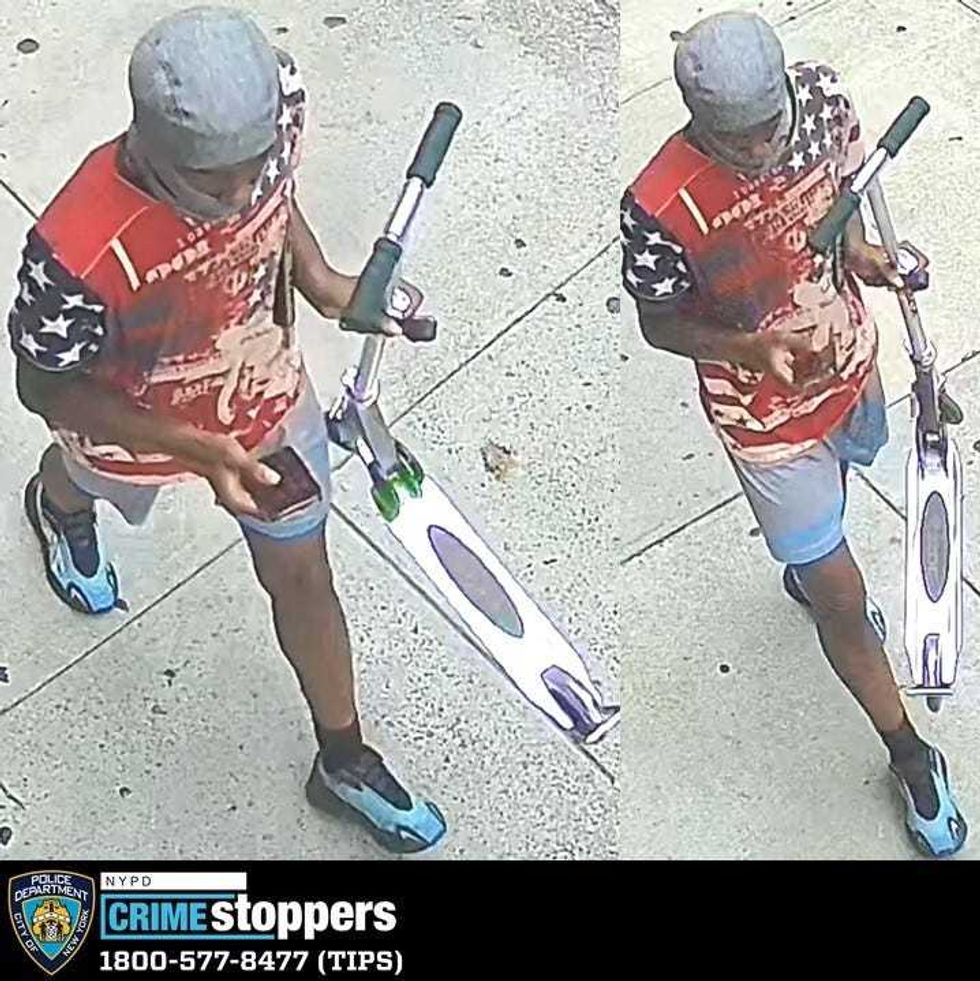 Surveillance images show the suspect holding a scooter after the robbery