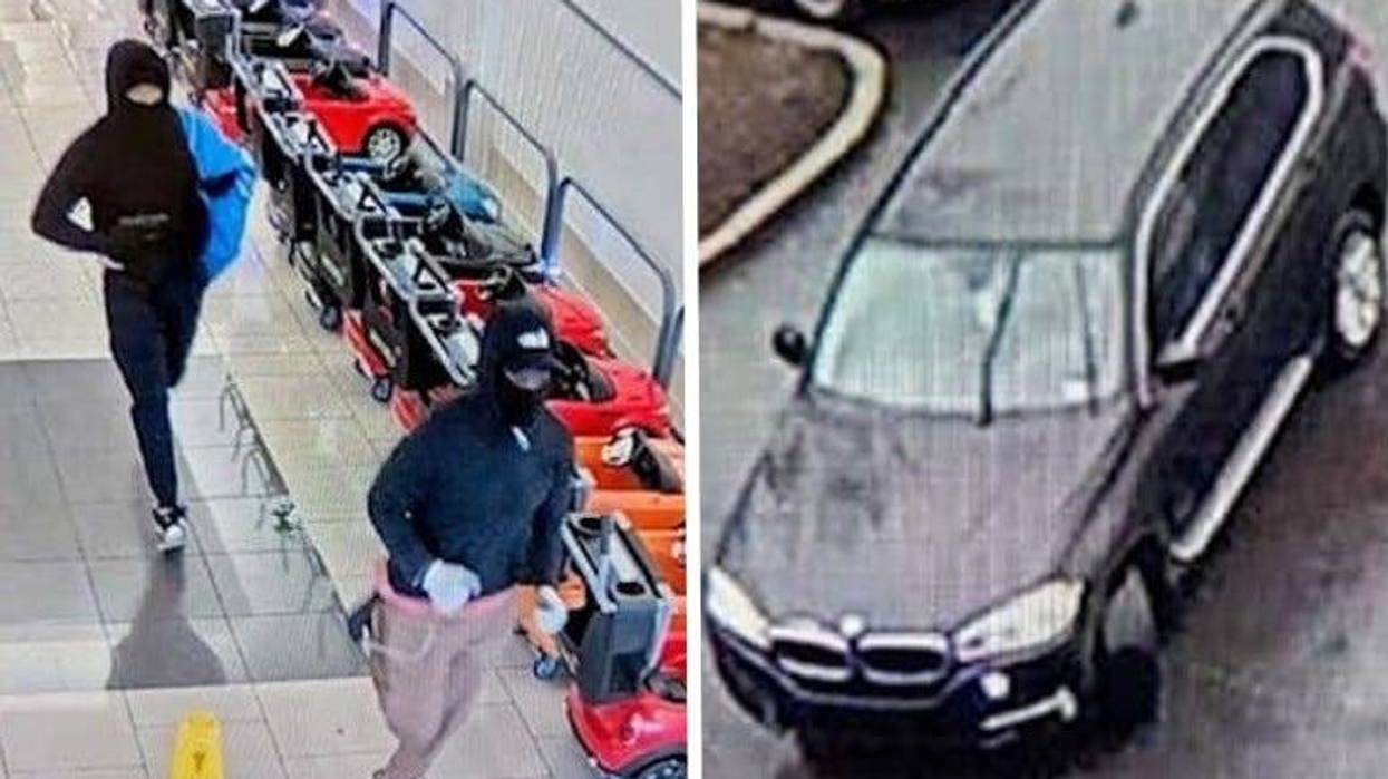 Surveillance video shows two men (left) fleeing the Cherry Hill Mall after police say they robbed the Philly Diamond Connection store on Friday.