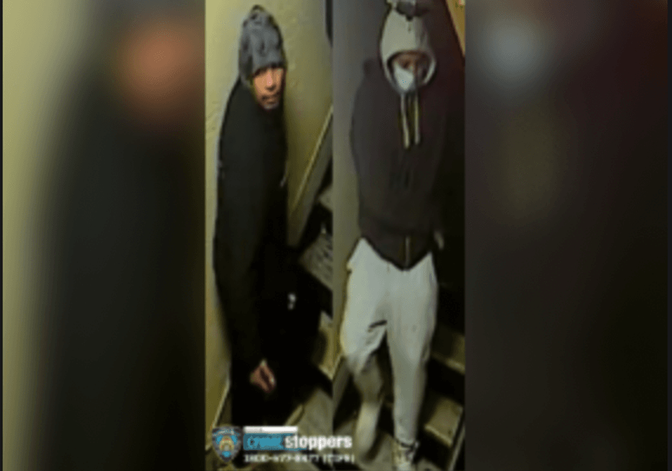 Suspects wanted for assaulting and robbing victim in Queens.