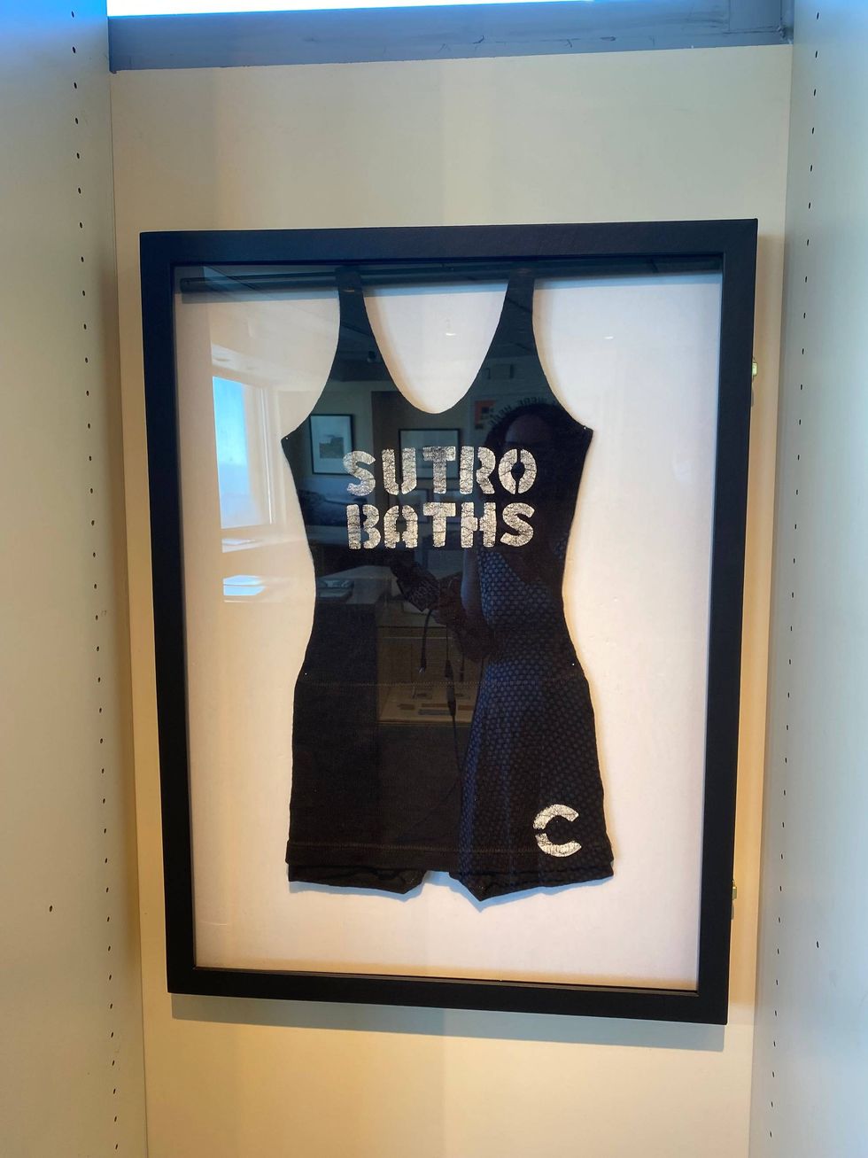 Sutro Baths bathing suit on display at the museum.