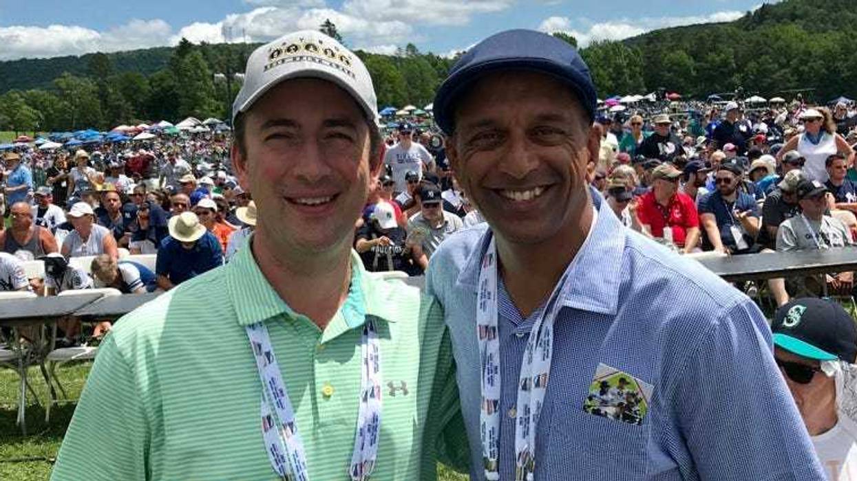Sweeny Murti with Tyler Kepner at the 2019 Baseball Hall of Fame induction ceremony