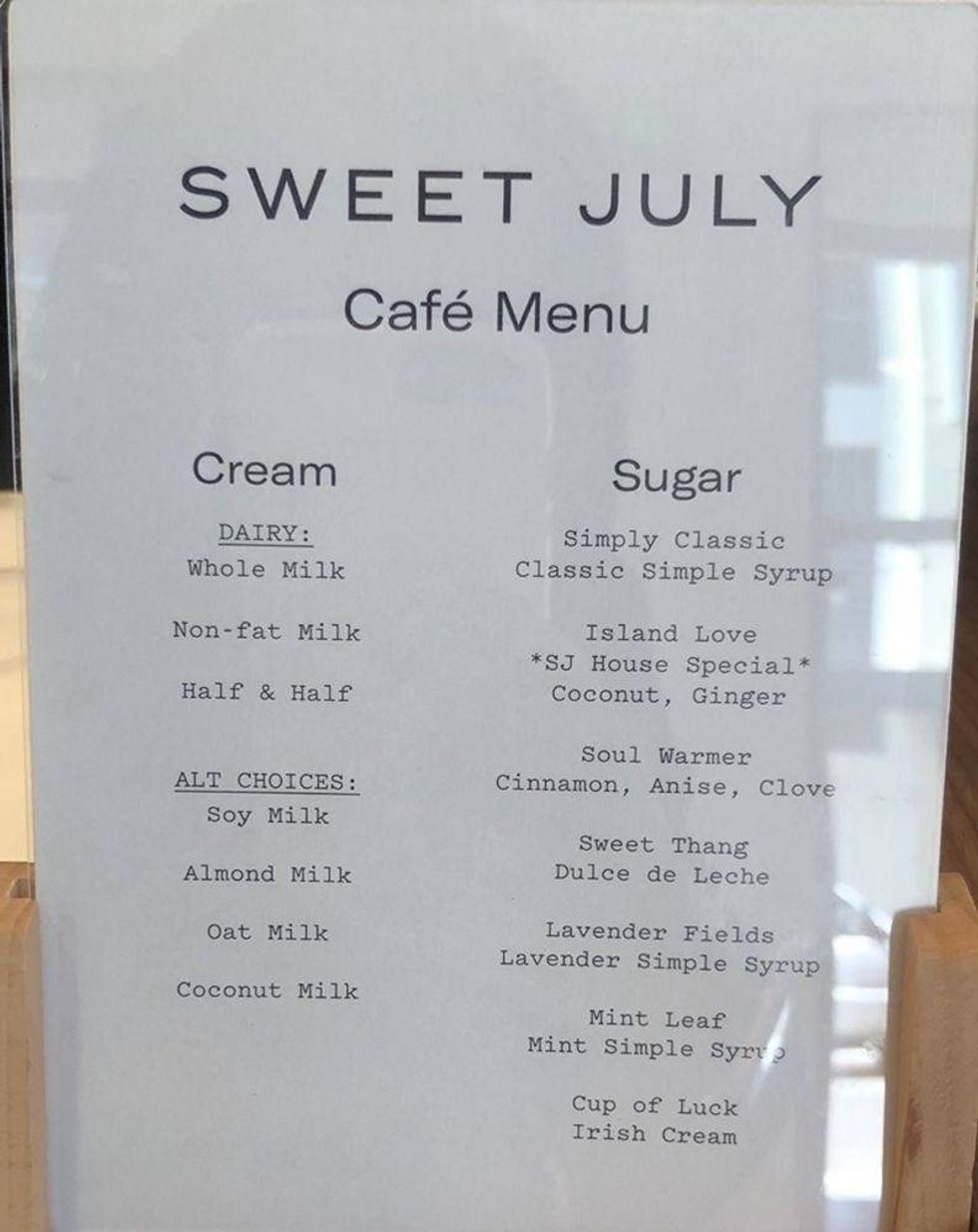 sweet july menu