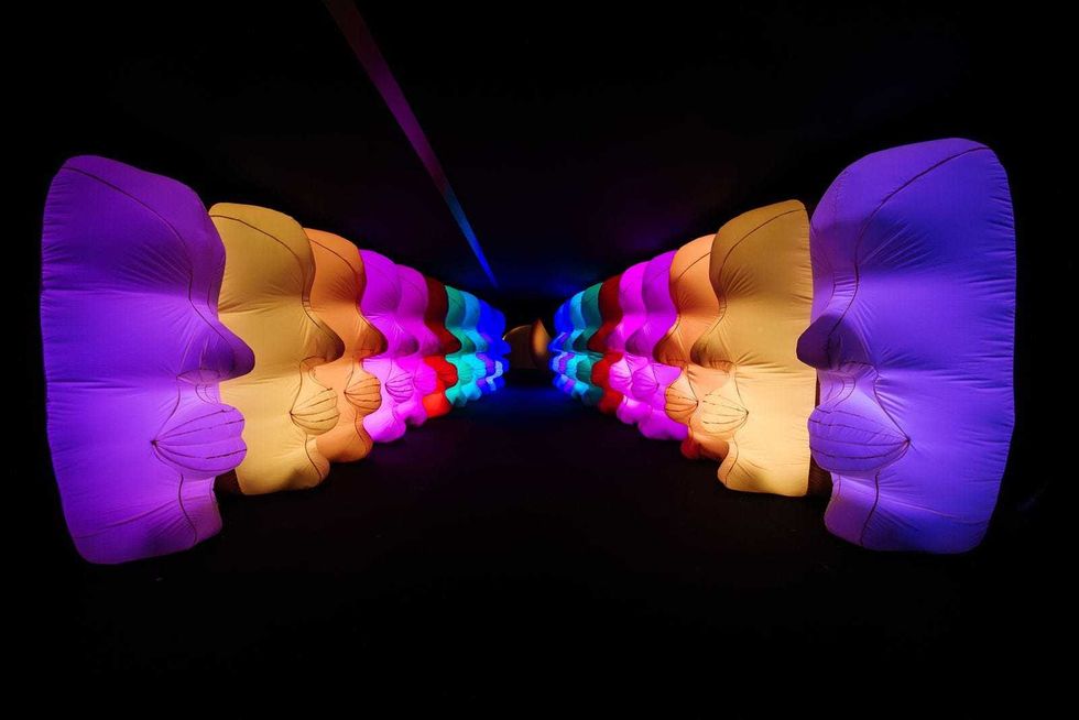 "Synchronized Chaos" exhibit inside The Balloon Museum