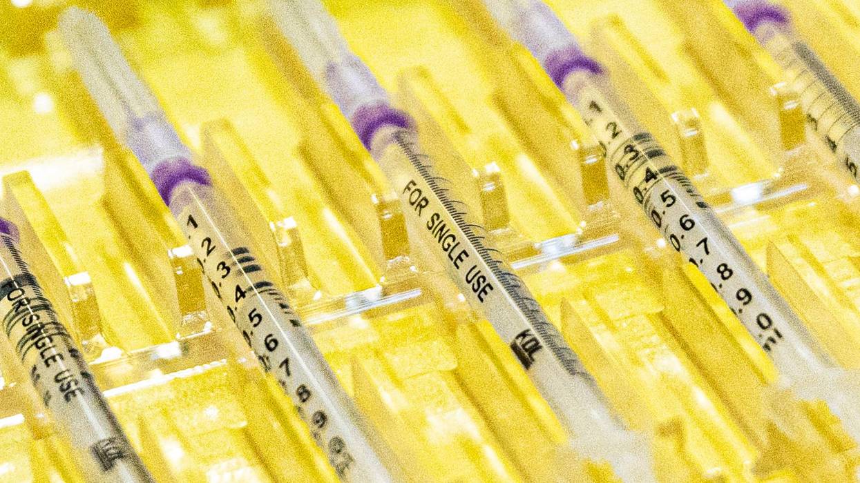 Syringes with a shot of the Nuvaxovid vaccine against Covid-19 by Novavax are prepared to to use at the Tegel vaccination center on February 28, 2022 in Berlin, Germany.