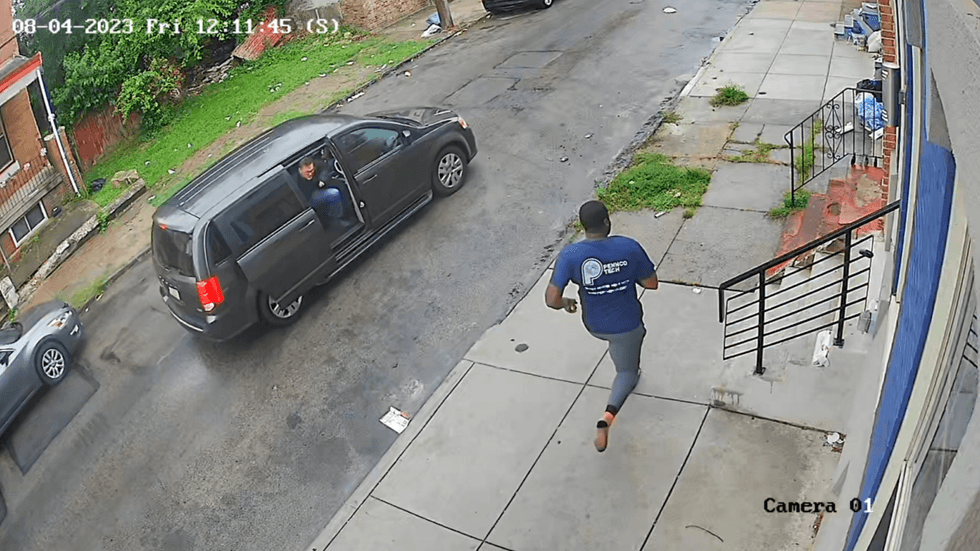 Tahiem Weeks-Cook is shown in an Aug. 4, 2023, surveillance image running from FBI agents.