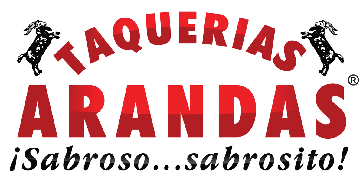 Taquerias Arandas logo featuring two jumping goats and the slogan '¡Sabroso...sabrosito!'