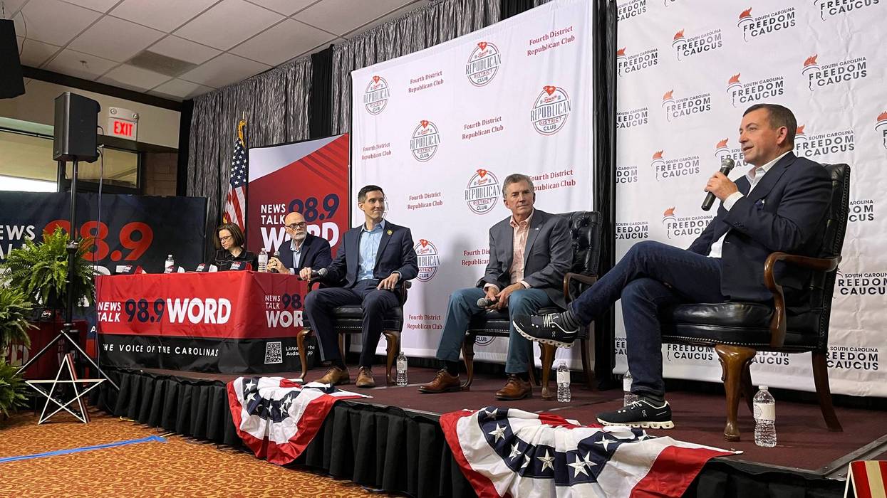 Tara and Charlie Moderate the Freedom Caucus Forum, Featuring (Left to Right) Adam Morgan, Jim DeMint, and Andy Roth