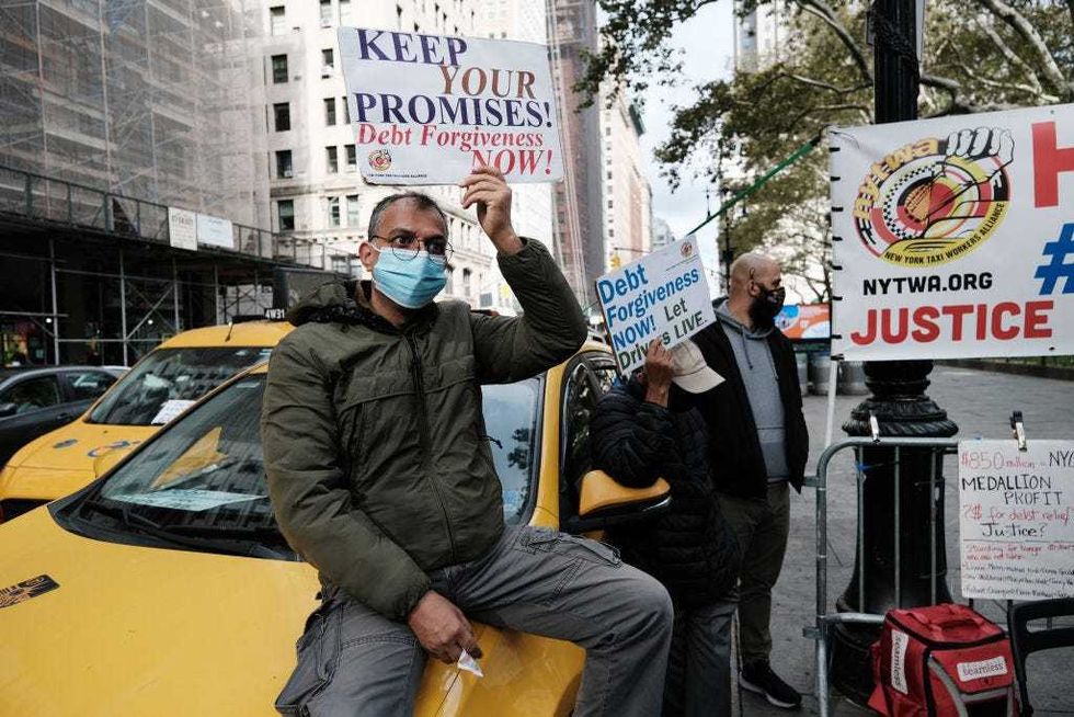 Taxi drivers protesting