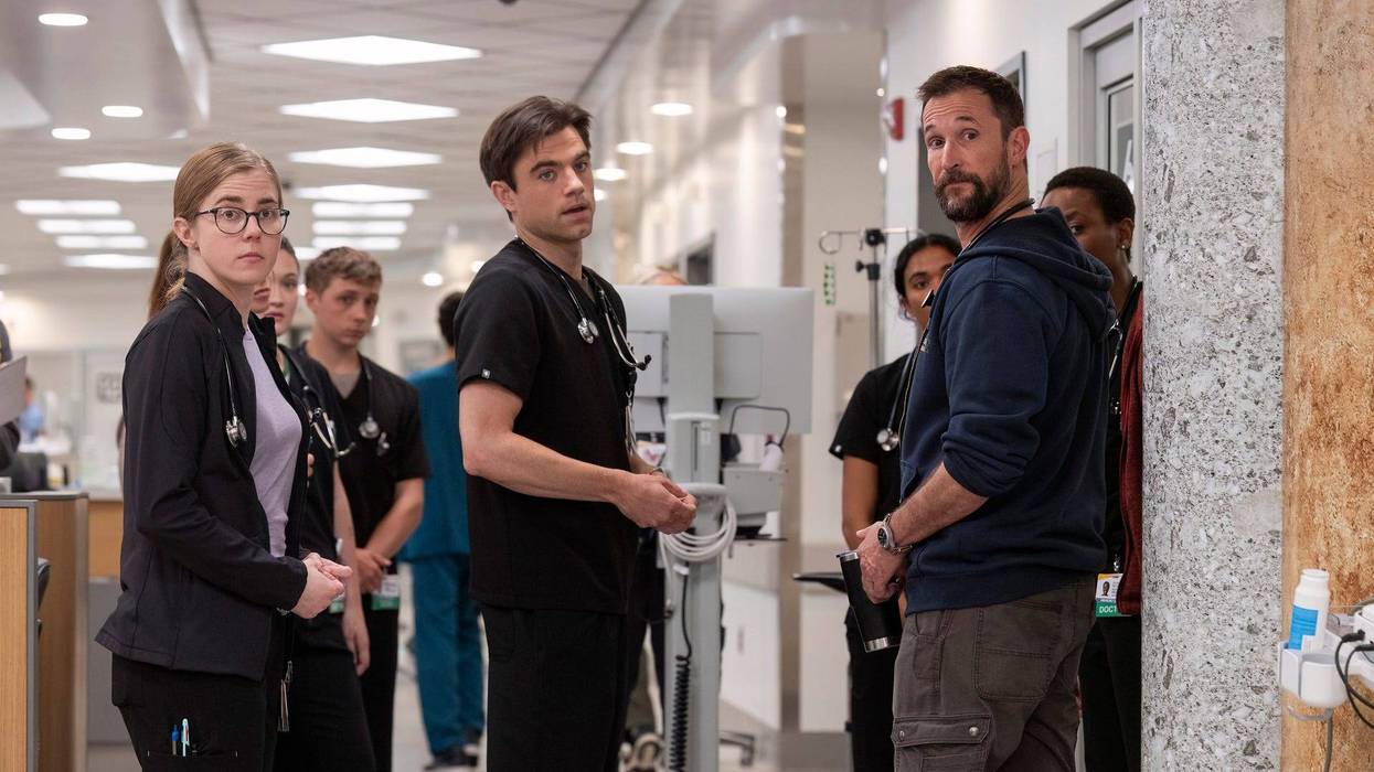 Taylor Dearden, Patrick Ball and Noah Wyle in "The Pitt."