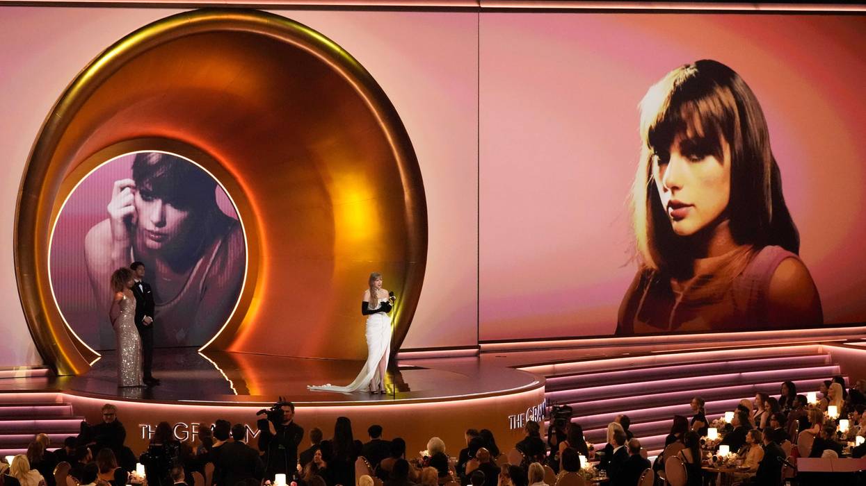 Taylor Swift accepts the award for best pop vocal album for "Midnights" during the 66th annual Grammy Awards on Sunday, Feb. 4, 2024, in Los Angeles