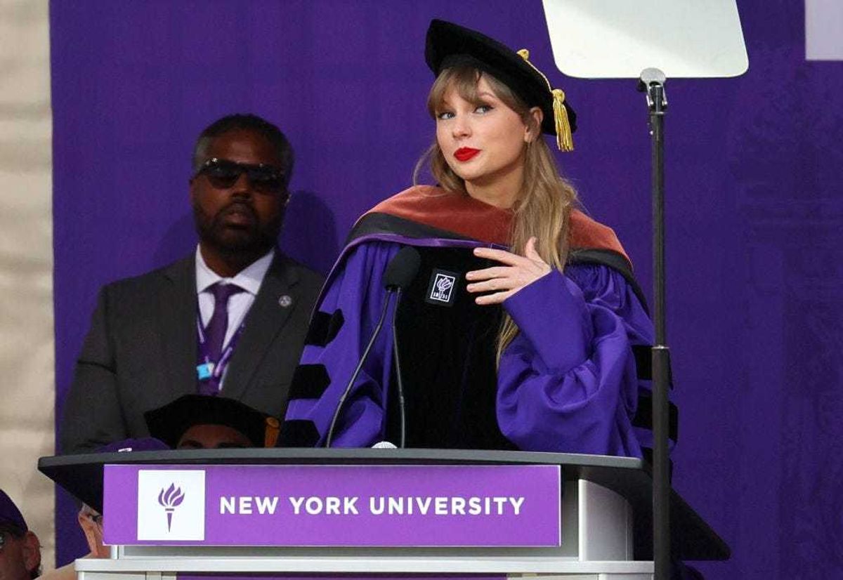 Taylor Swift Delivers New York University 2022 Commencement Address at Yankee Stadium on May 18, 2022 in New York City. (Photo by Dia Dipasupil/Getty Images)