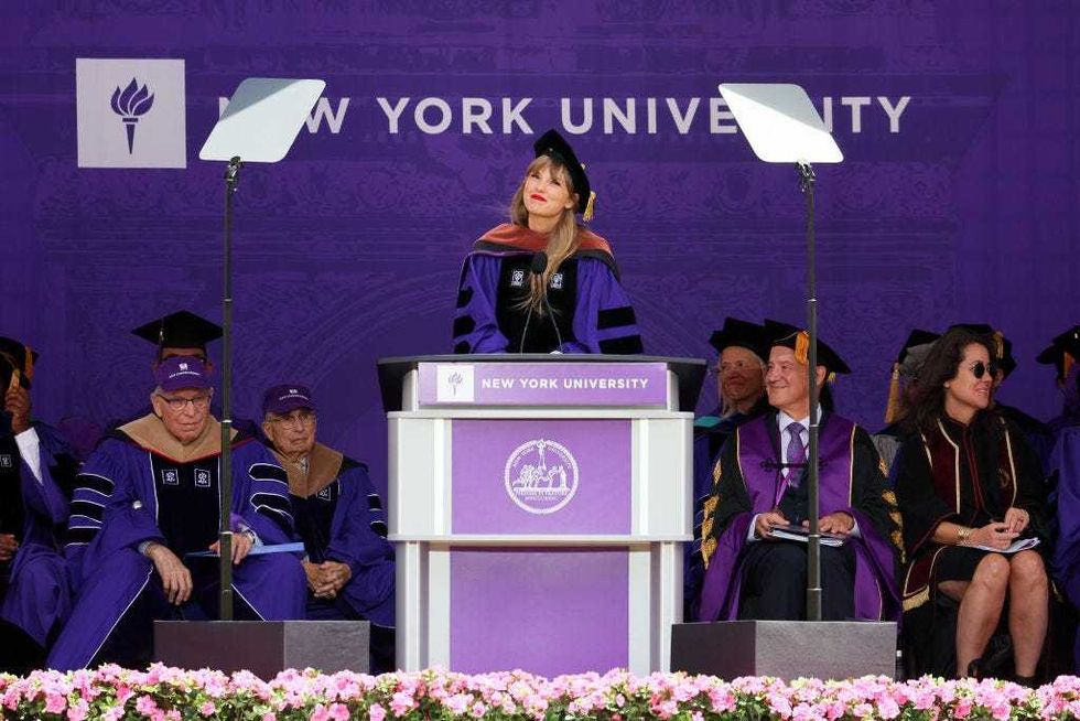 Taylor Swift delivers the New York University 2022 Commencement Address at Yankee Stadium on May 18, 2022 in New York City.