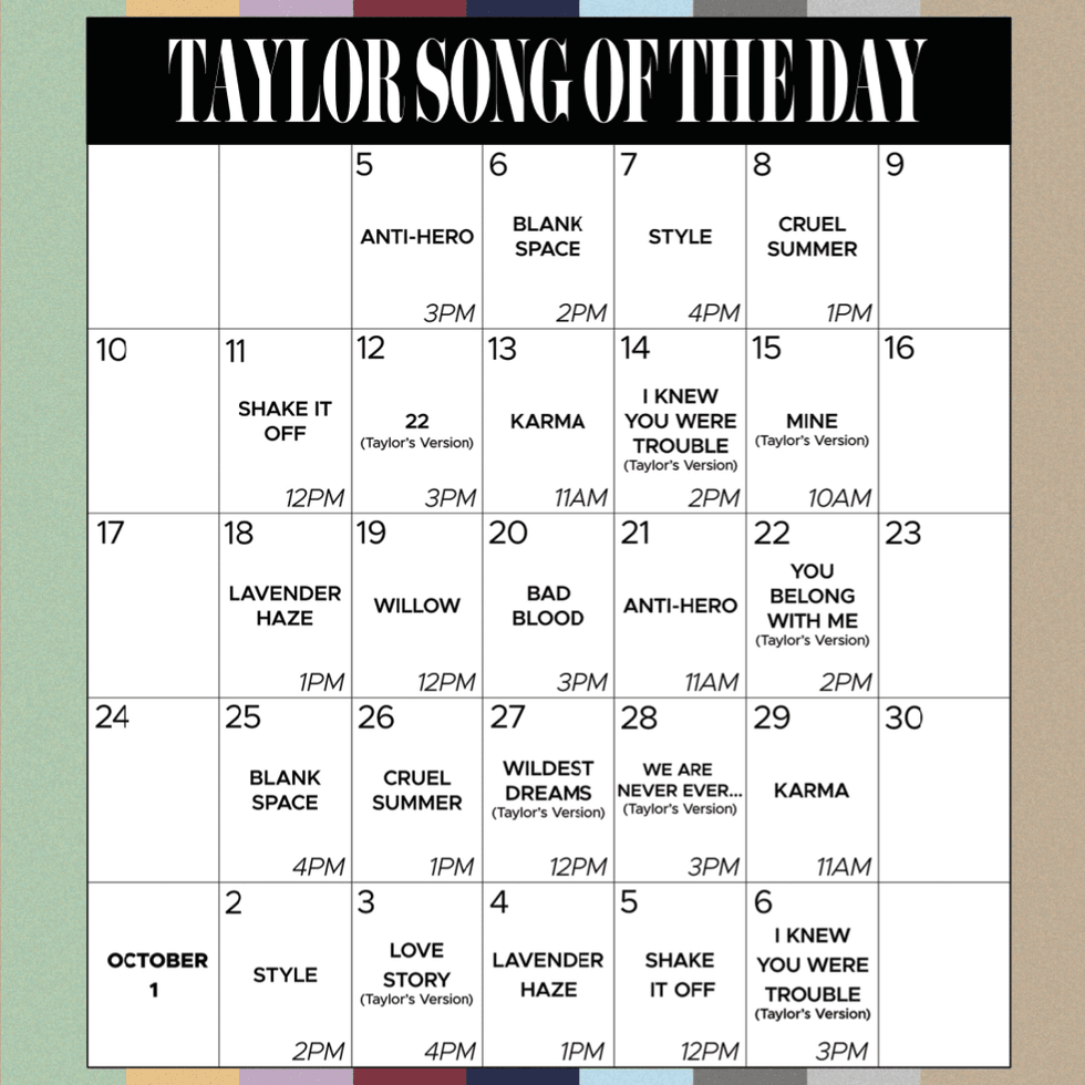 Taylor Swift Song of the Day Calendar