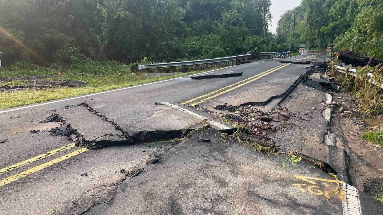 Taylorsville Road in Bucks County was damaged by the weekend's flash floods.