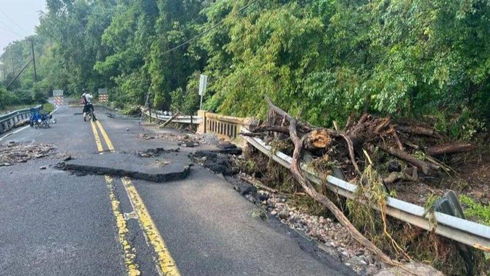 Taylorsville Road in Washington Crossing, Bucks County, was damaged by the weekend