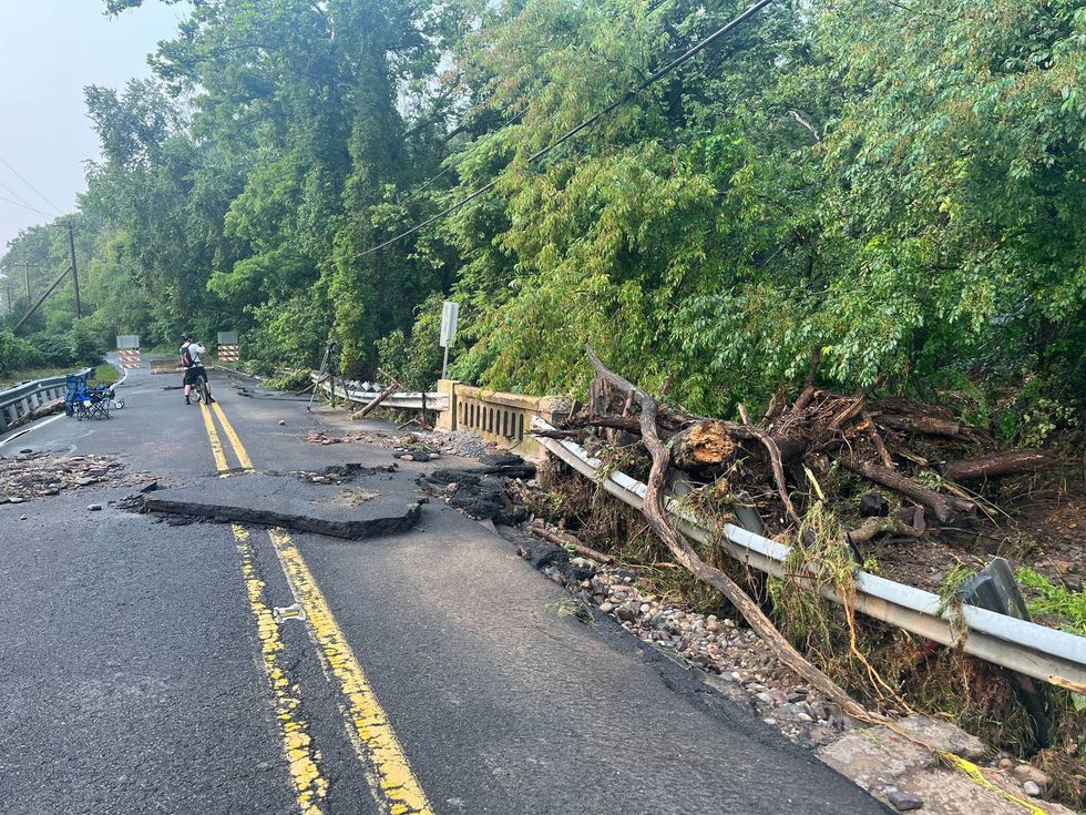 Taylorsville Road in Washington Crossing, Bucks County was damaged by the weekend