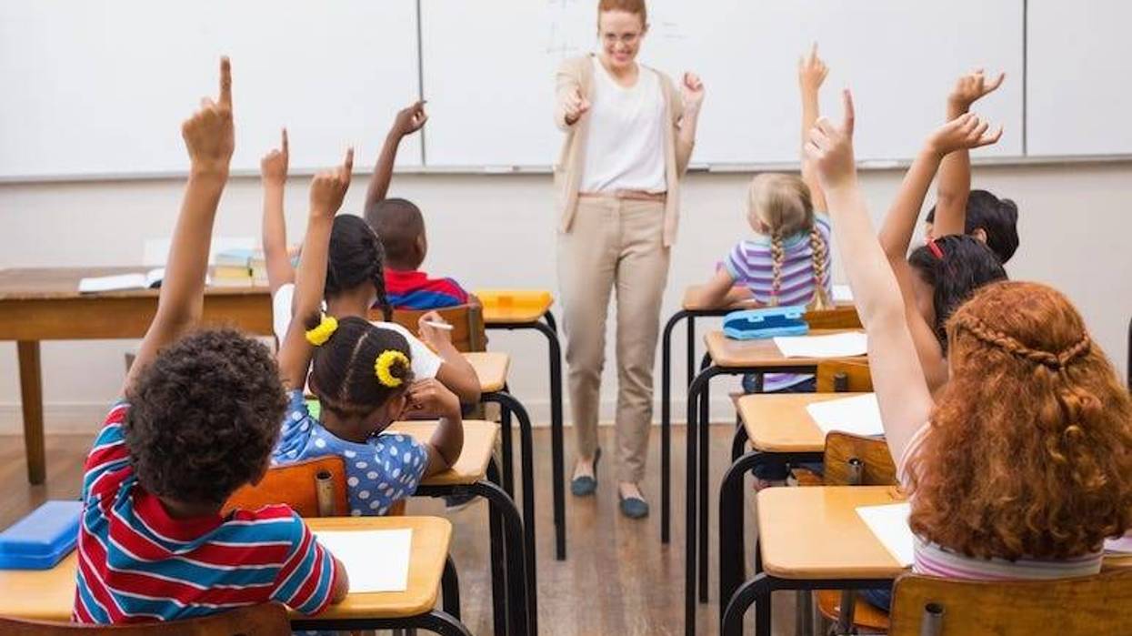 Teacher, Students, Hands Raised, Classroom, Math Class, School