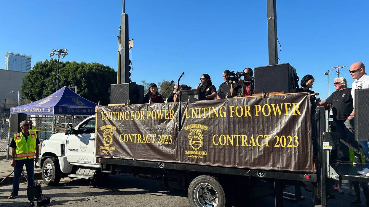 Teamsters and UPS workers held a rally in downtown Los Angeles Wednesday morning, demanding better pay for full-time and part-time employees, as well as better workplace and safety conditions.
