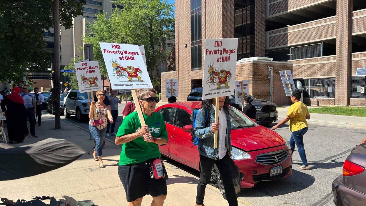 Teamsters Local 320 members protesting for high wages at the University of Minnesota.