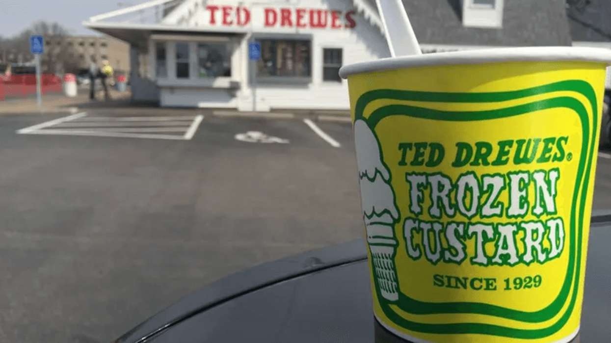 Ted Drewes cup in front of the Chippewa location