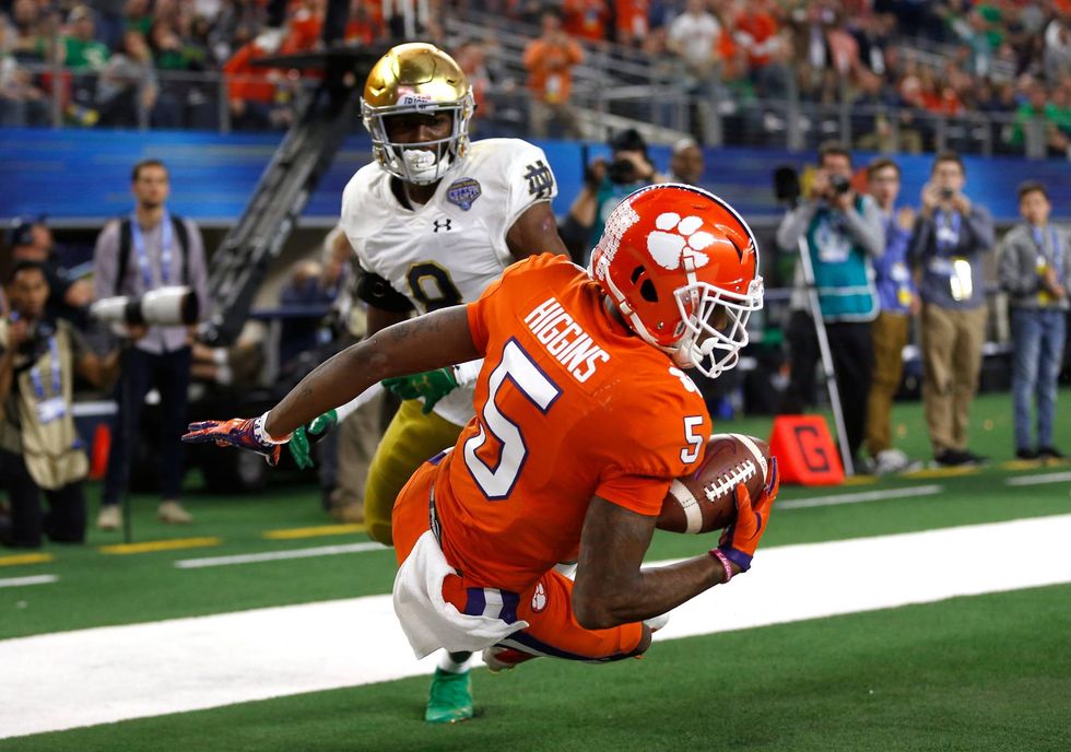 Tee Higgins secures a touchdown in a National Semi-Finals win over Notre Dame