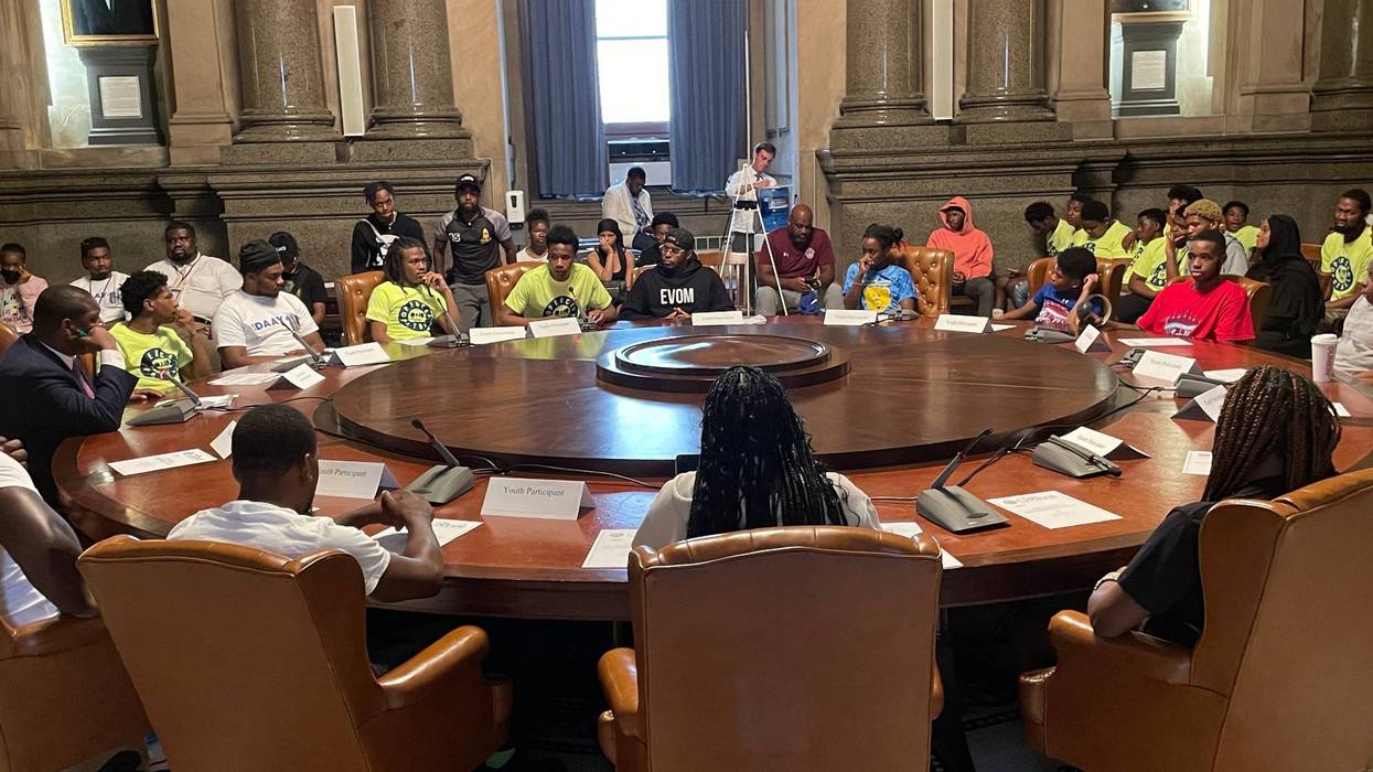 Teens from all over Philadelphia share their thoughts, fears and hopes about the city's gun violence problem at a roundtable discussion at City Hall.