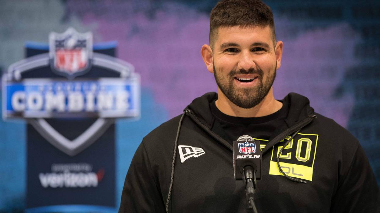 Temple offensive lineman Matt Hennessy speaks to the media during the 2020 NFL Combine in the Indianapolis Convention Center.