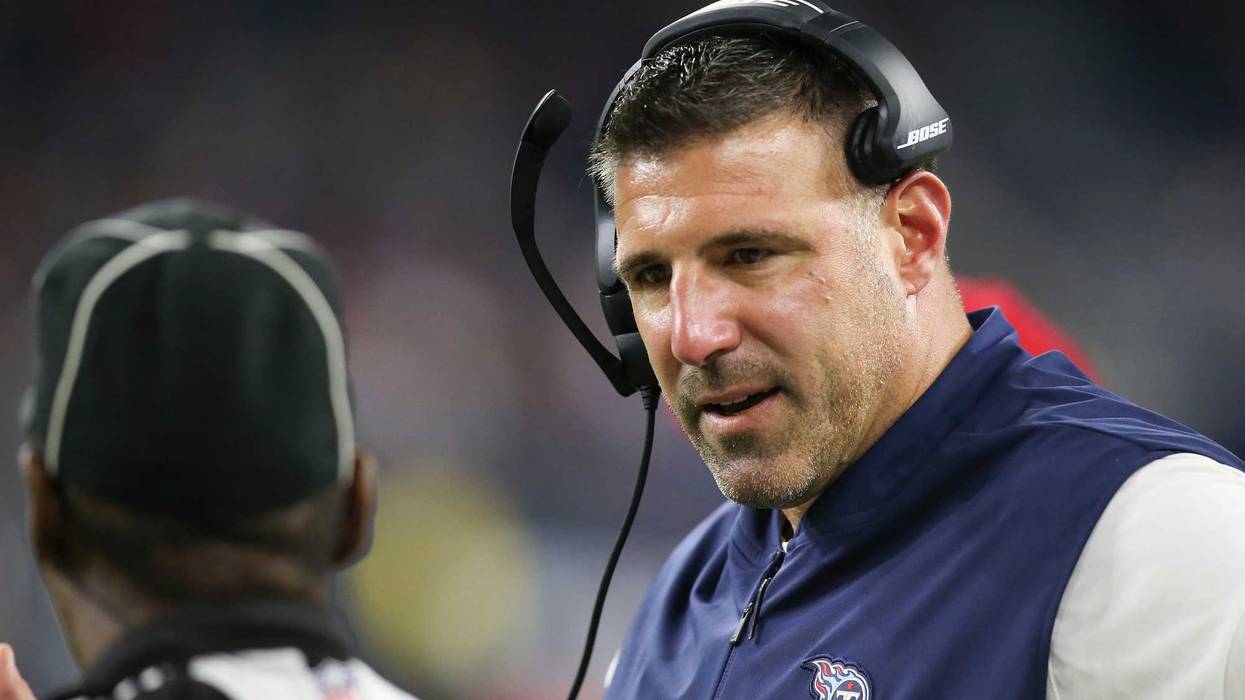 Tennessee Titans head coach Mike Vrabel argues with officials while the Titans play the Houston Texans in the fourth quarter at NRG Stadium.