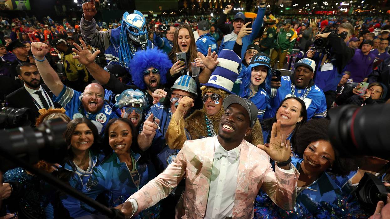 Terrion Arnold celebrates with Lions fans