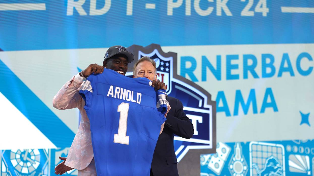 Terrion Arnold receives Lions jersey at NFL Draft in Detroit