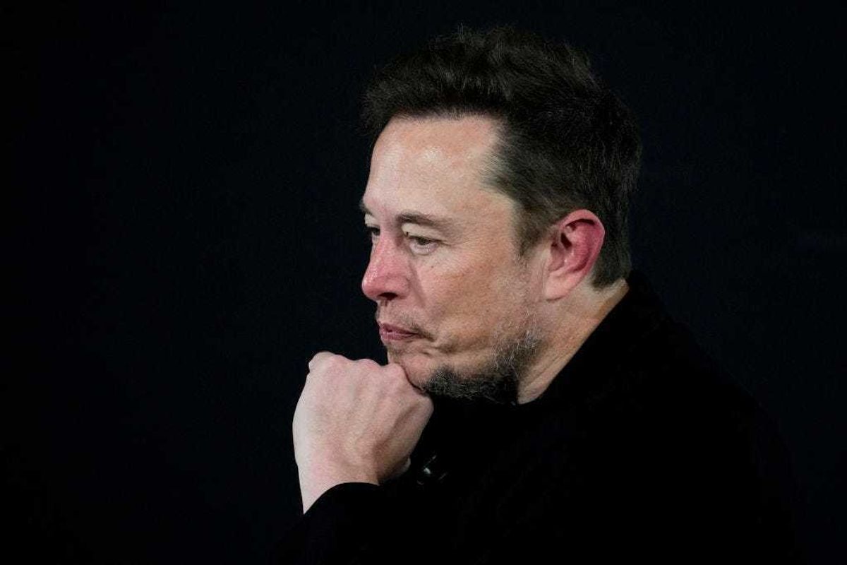 Tesla and SpaceX's CEO Elon Musk pauses during an in-conversation event with British Prime Minister Rishi Sunak at Lancaster House on November 2, 2023 in London, England.