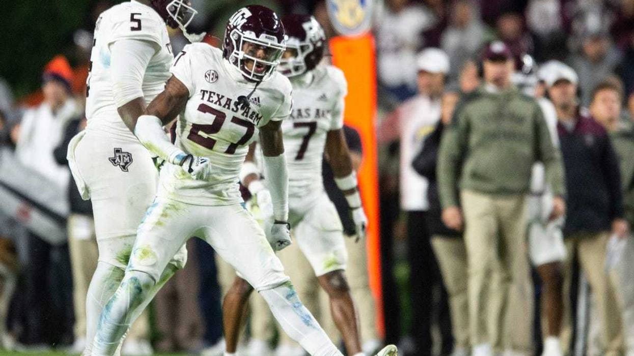 Texas A&M Aggies defensive back Antonio Johnson (27) celebrates a stop as Auburn Tigers take on Texas A&M Aggies