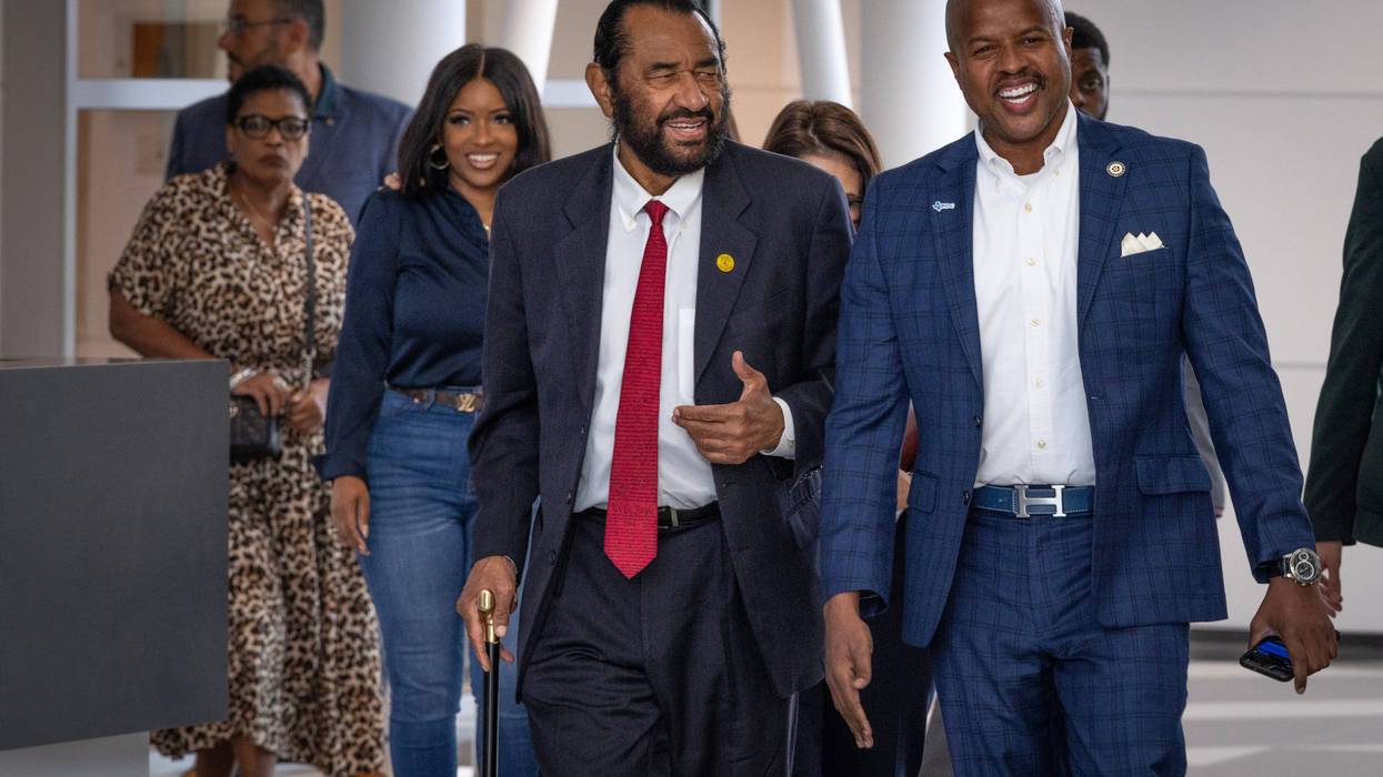 Texas Democrats arrive for a press conference at the International Brotherhood of Electrical Workers union hall on Aug. 4, 2025, in Warrenville, Illinois.