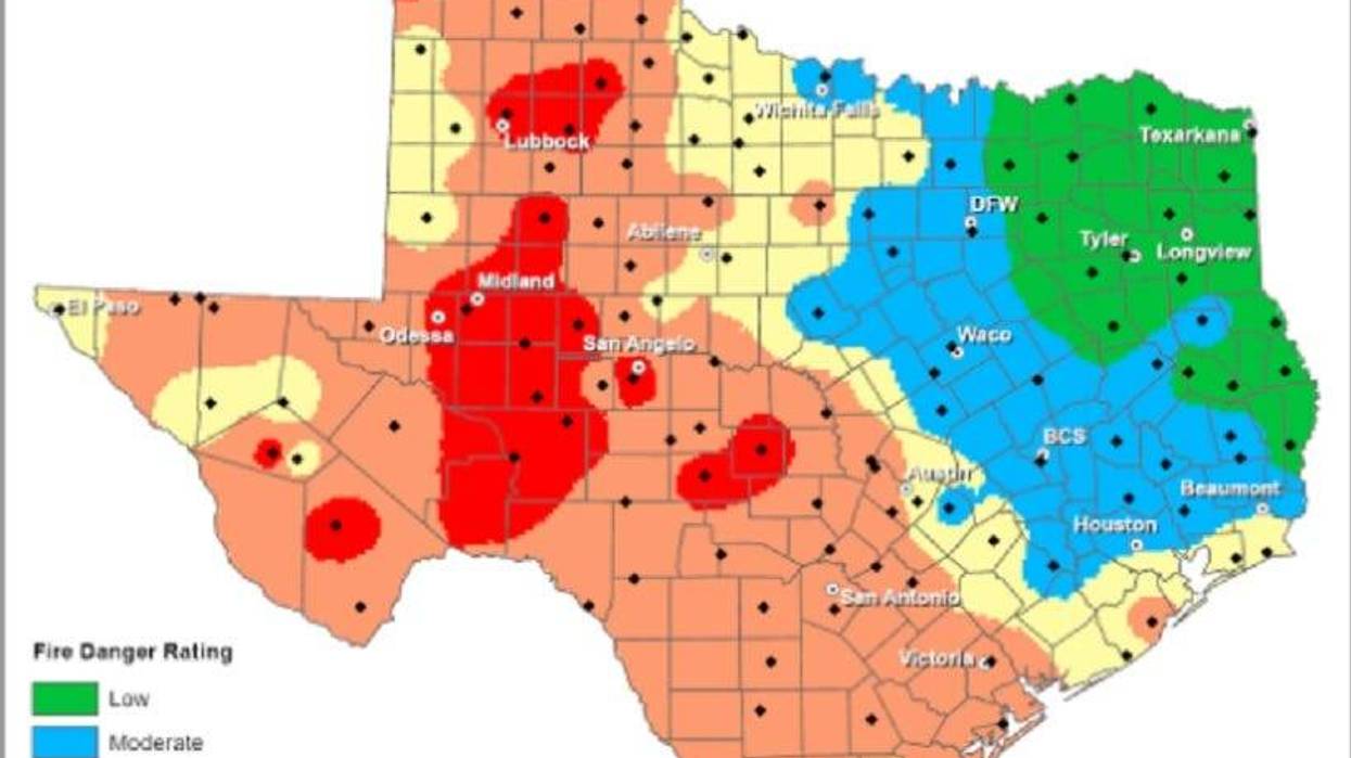 Texas fire danger ranges from Very High to Extreme in the western half of the state
