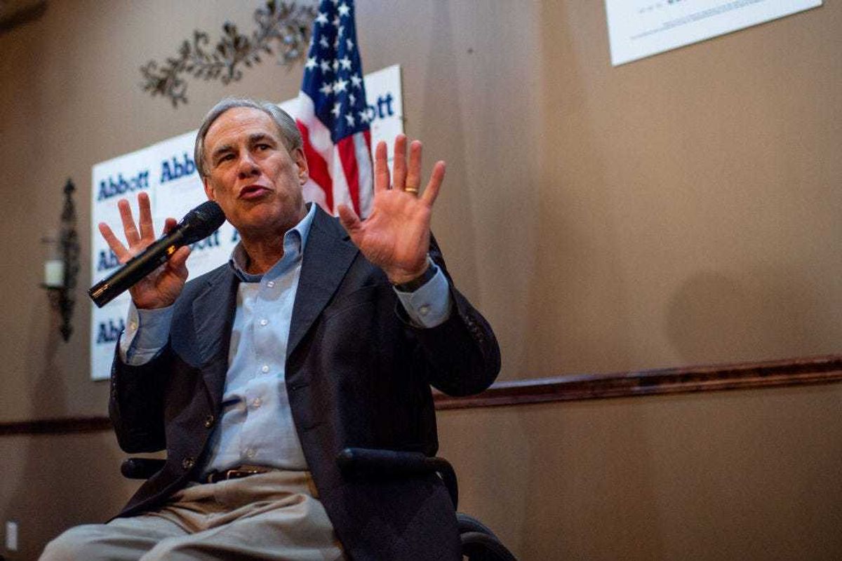 Texas Gov. Greg Abbott speaks during the 'Get Out The Vote' campaign event on February 23, 2022 in Houston, Texas. Gov. Greg Abbott joined staff at the Fratelli's Ristorante to encourage supporters ahead of this year's early voting. (Photo by Brandon Bell/Getty Images)