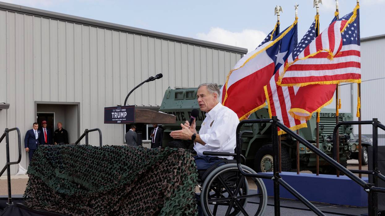 Texas Governor Greg Abbott announces his endorsement for former President Donald Trump's 2024 presidential campaign at the South Texas International airport on Nov. 19, 2023 in Edinburg, Texas.