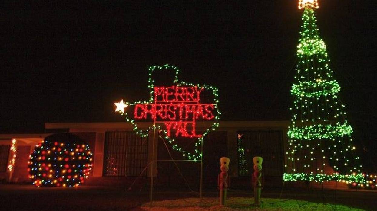 Texas-themed Christmas lights in front of a home