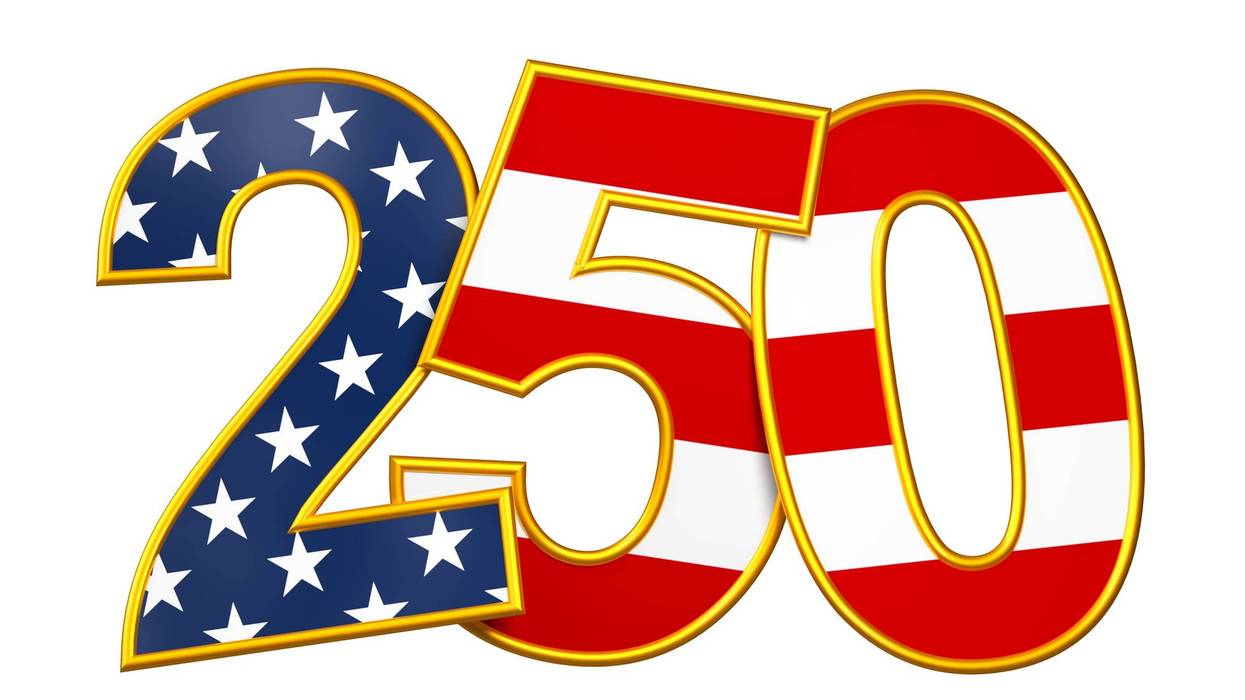 Text 250 in the colors of the USA to celebrate 250 years of independence - 3D rendering