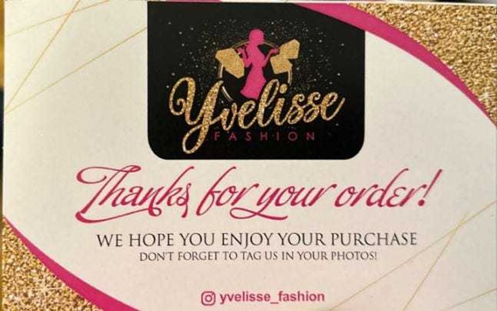 Thank you card handed out to customers