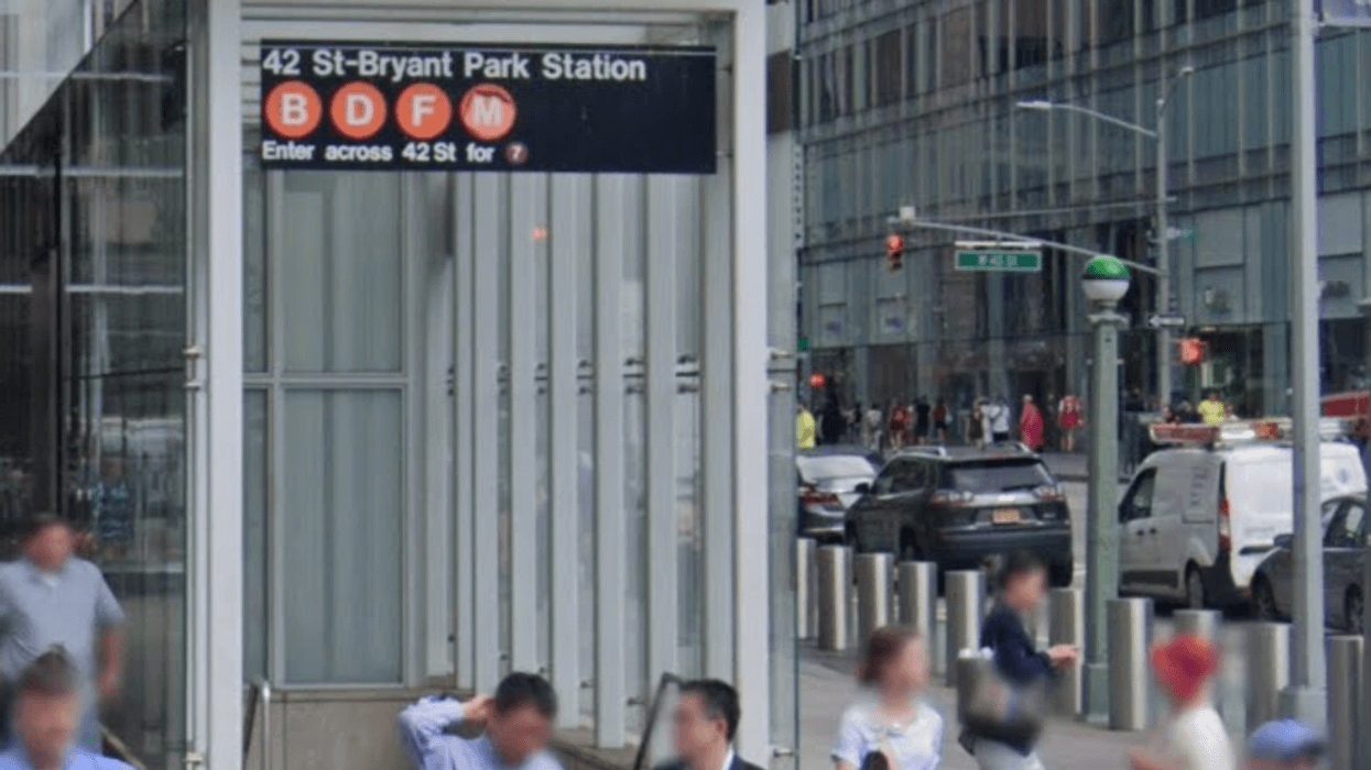 The 42nd Street-Bryant Park subway station where a person was hit by a train on Saturday.