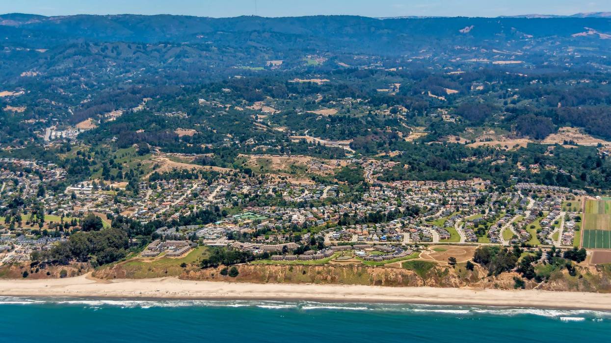 The aerial view of California coast with the city of Aptos.