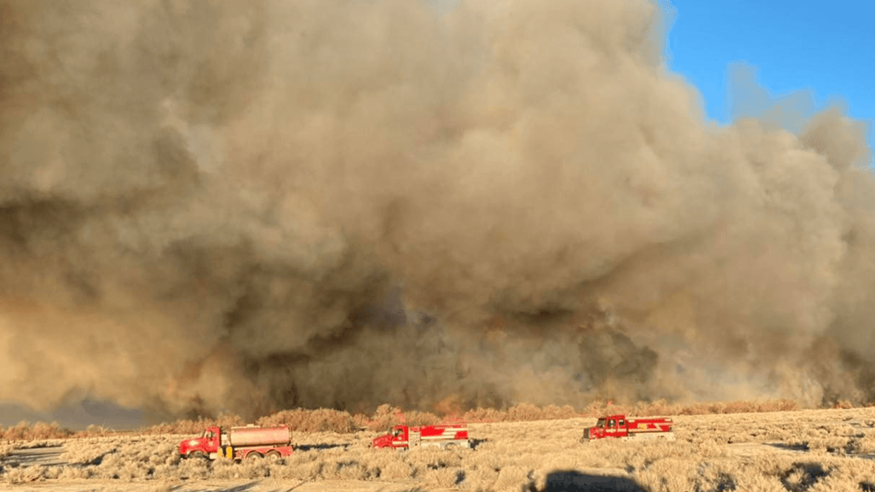 The "Airport Fire" burning in Inyo County. Photo provided by Inyo County Sheriff's Office. Photo shows crews working early Thursday, Feb. 17, 2022 to fight the flames.