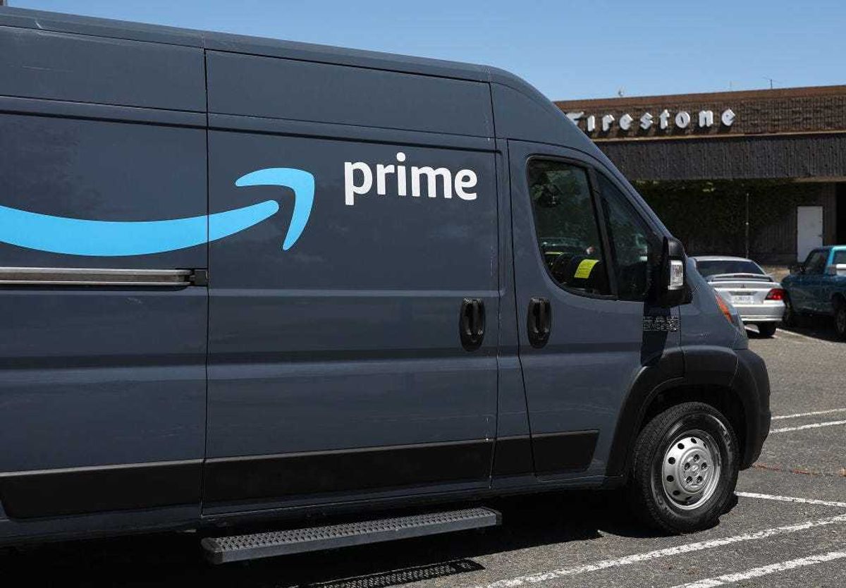 The Amazon Prime logo is displayed on the side of an Amazon delivery truck on June 21, 2023 in Richmond, California.