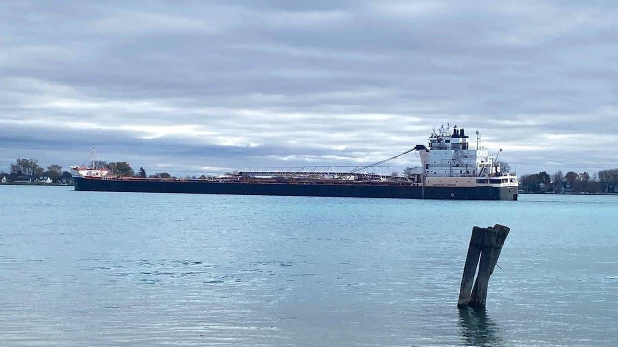 The American Courage freighter sits stuck on the St. Clair River