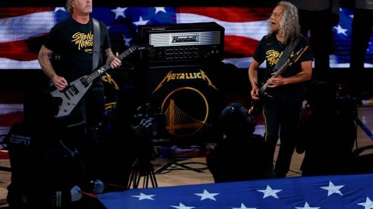 The American national anthem is performed by Metallica prior to game Three of the 2019 NBA Finals