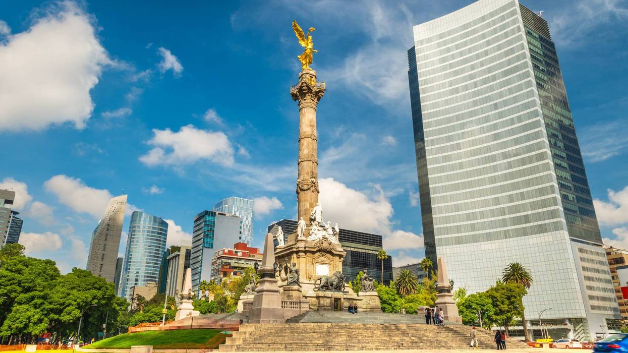 The Angel of Independence stands in the center of a roundabout in Mexico City, Mexico.