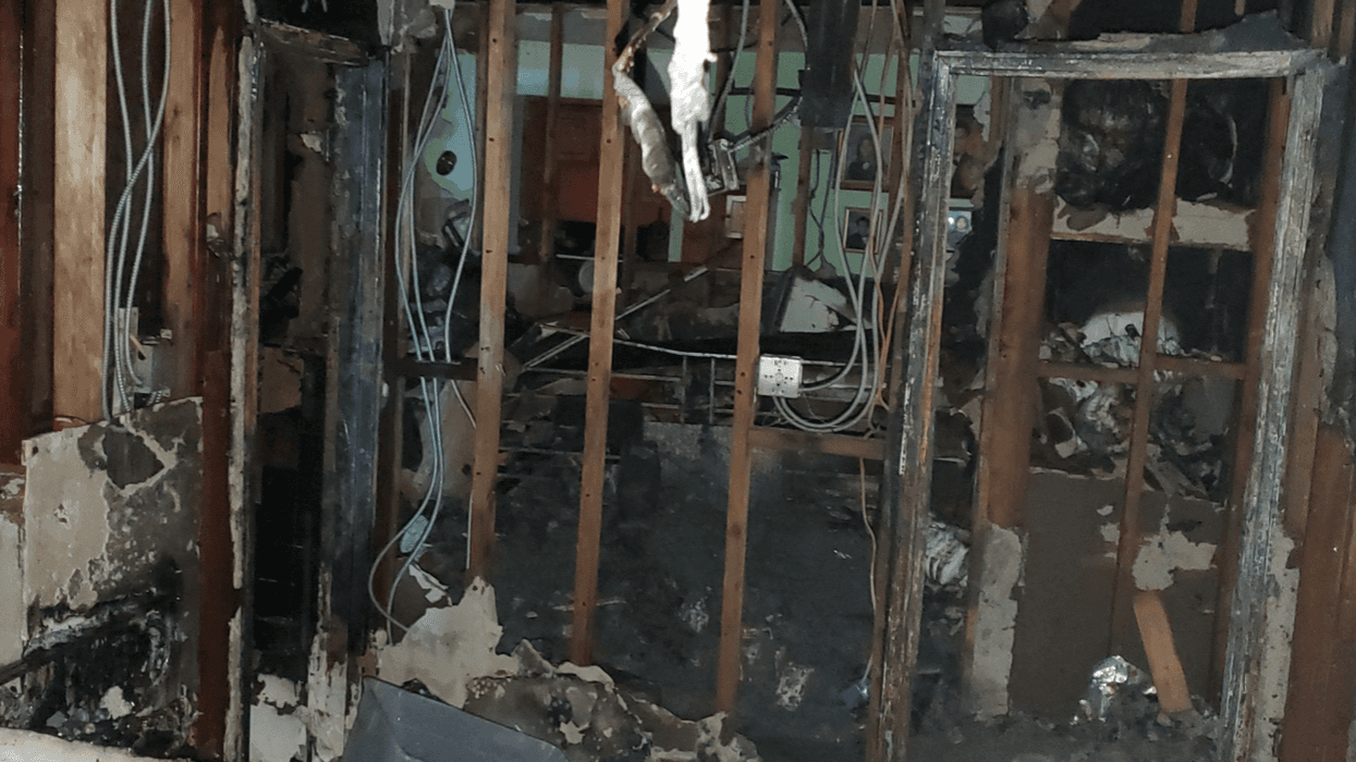 The apartment where the two-alarm fire started in Williamsburg early Monday.